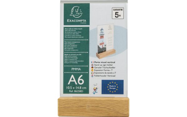 2127153_4 - Mediatech Exacompta Tischaufsteller A6, hoch Holzsockel, UV beständig