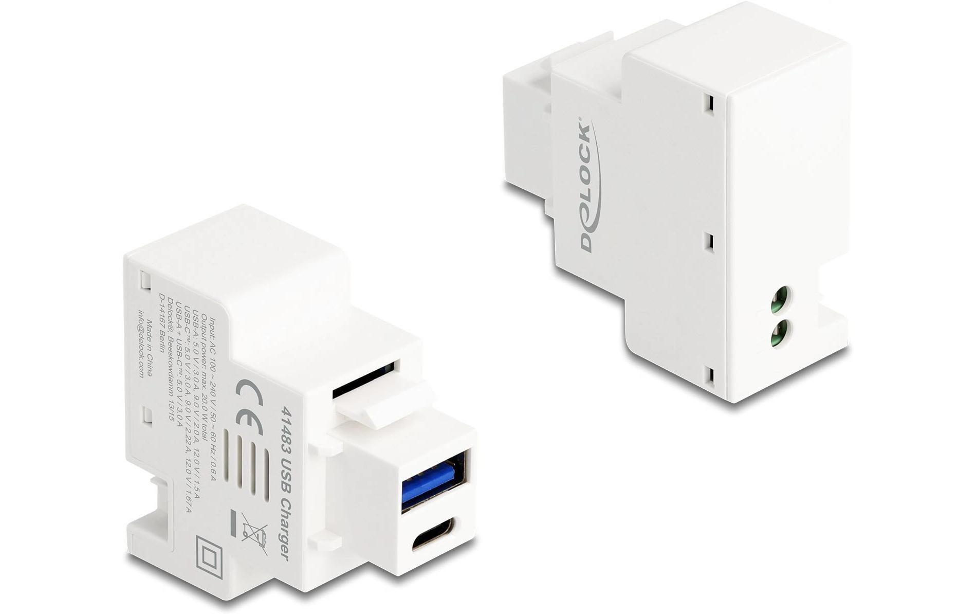 2130798 - Mediatech Delock Keystone Modul USB-A+C Bu PD 20 W In 100 - 240 V, Out 3,0 A / 15,0 W, weiss kaufen Schweiz | Mediatech.ch