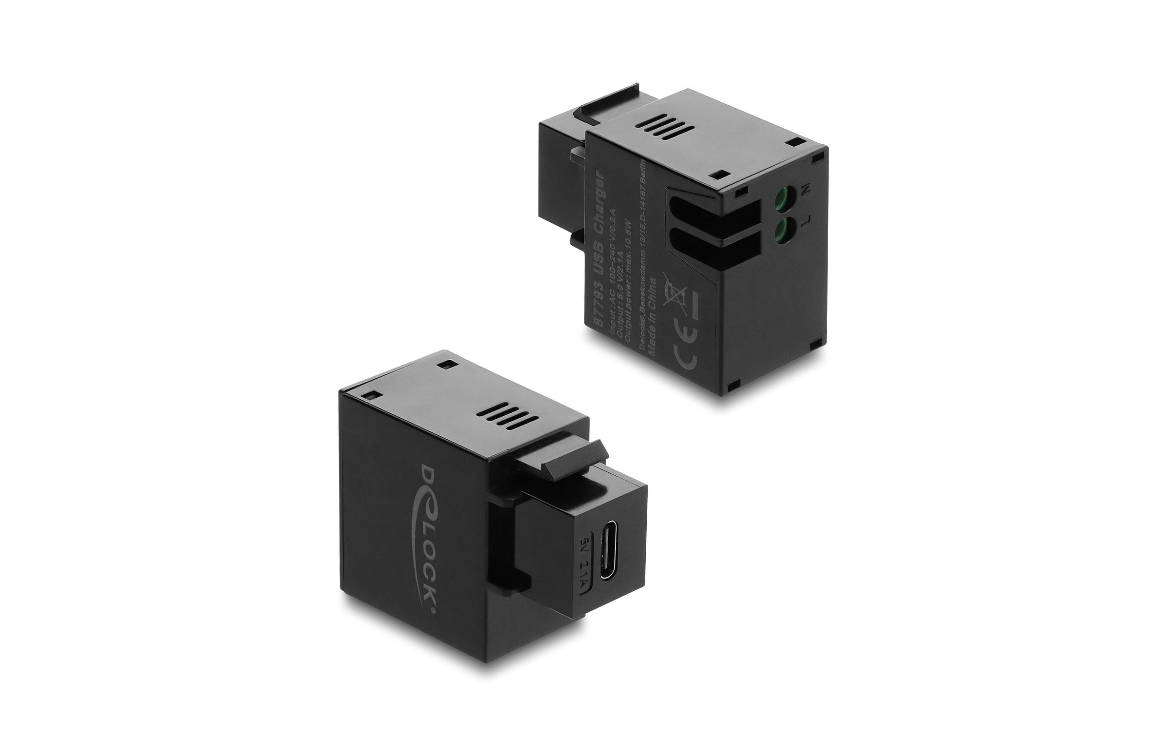 2130799 - Mediatech Delock Keystone Modul USB-C Ladebu 2,1 A In 100 - 240 V, Out 2,1 A / 10,5 W, schwarz kaufen Schweiz | Mediatech.ch