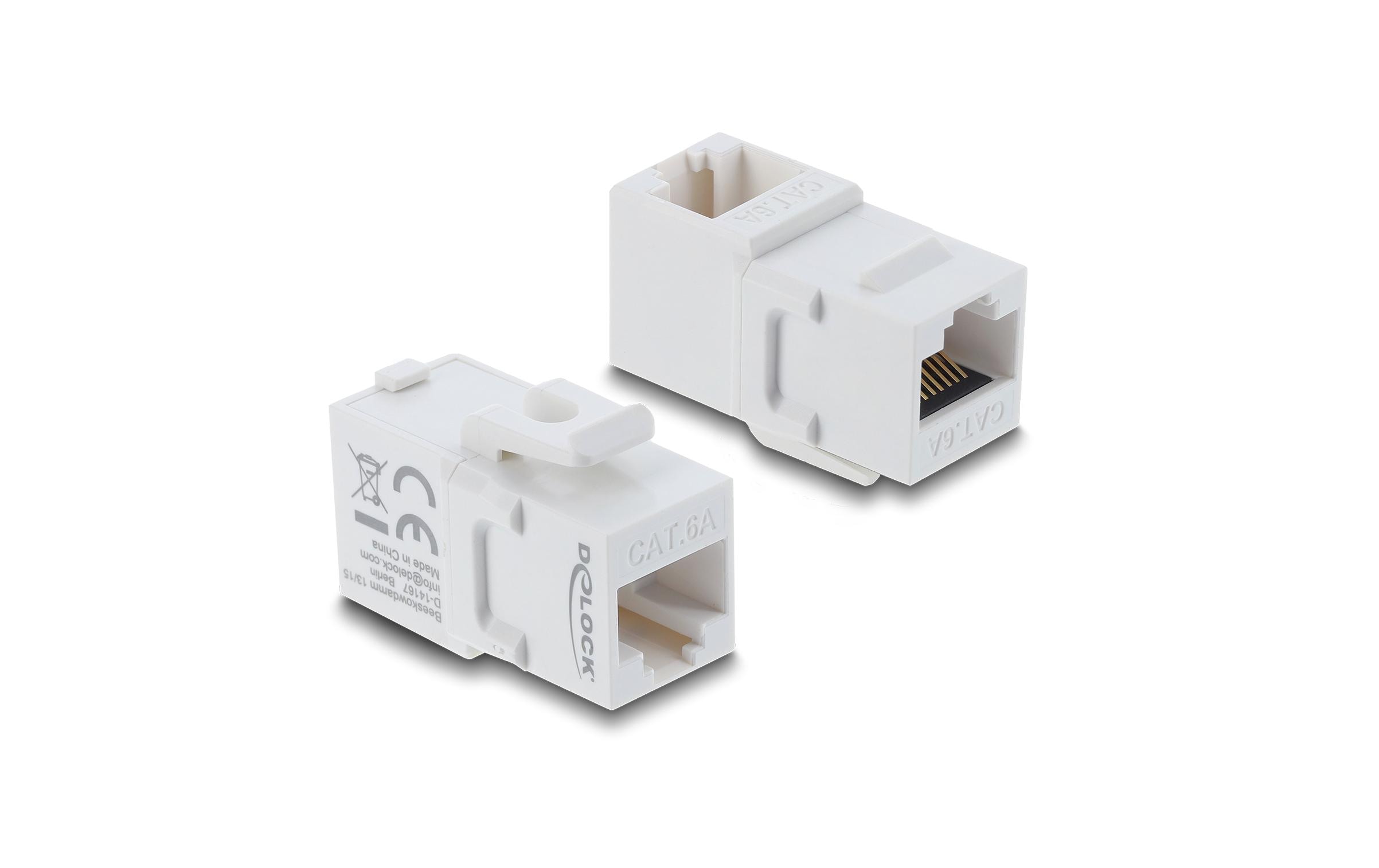 2130804 - Mediatech Delock Keystone Modul RJ45 Cat.6A Bu zu Bu Cat.6A, UTP, PVC, 90° gewinkelt, weiss kaufen Schweiz | Mediatech.ch
