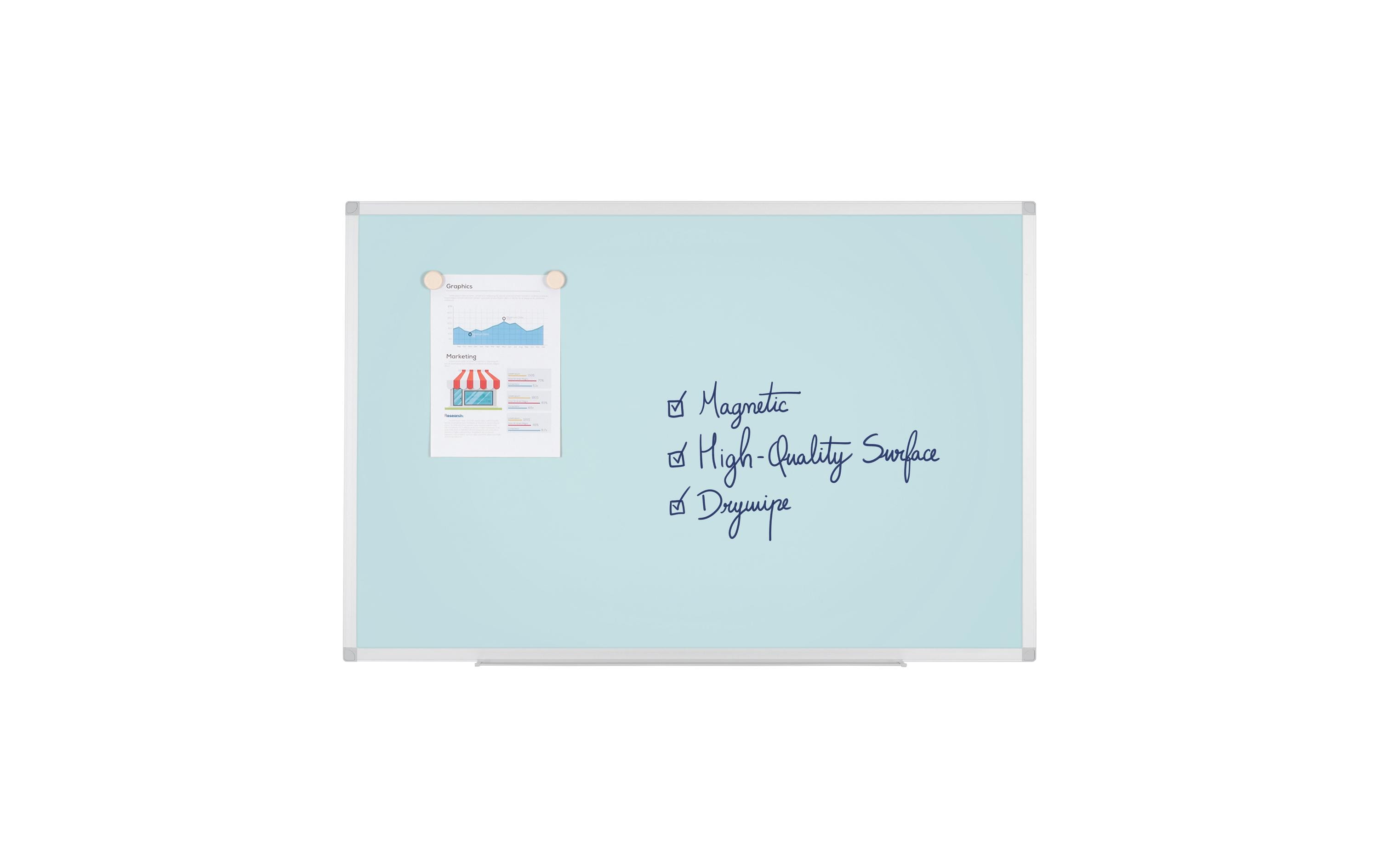 2133727_1 - Mediatech Bi-Office AYDA Whiteboard, 90x60cm Alu/hellblau, Stifteablage, lack. Stahl
