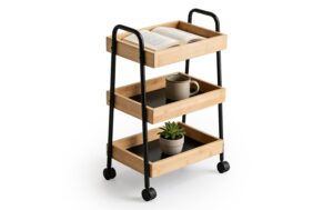 relaxdays Rollwagen Bambus 3 Ebenen H x B x T ca. 73 x 45,5 x 28 cm