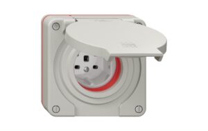 Feller NEVO UP Nass-Steckdose 1xTyp 25 16A 400V mit Steckklemm IP55 rote Dicht lichtgr