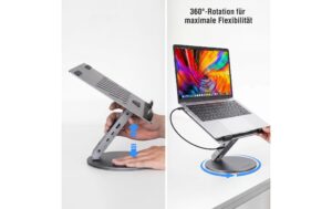 4SMARTS Ständer ErgoPro + Dock, Grau Laptop/Tablet, 6-in-1 USB-C Dock