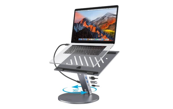 4SMARTS Ständer ErgoPro + Dock, Grau Laptop/Tablet, 6-in-1 USB-C Dock
