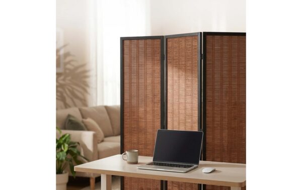 relaxdays Paravent Bambus, 3-teilig, Braun