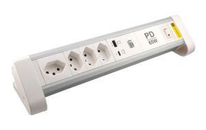 Schönenberger ALU Tisch-Steckdosenleiste NOTEBOOK, 2m Kabel, Stecker T12, Alu/ws