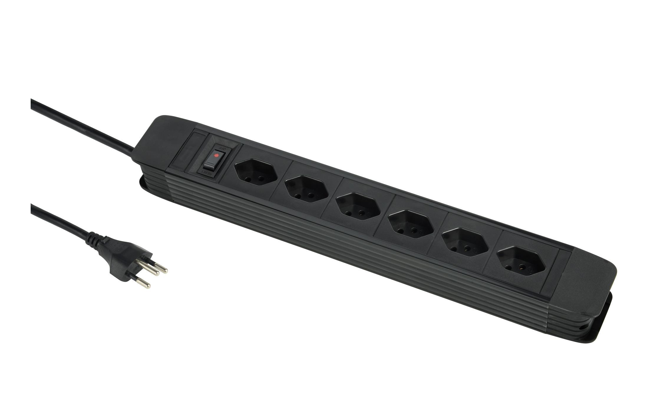 2195532_1 - Mediatech Schönenberger Steckdosenleiste PRINCIPIO 6xT13, 2m Kabel, horizontal, schwarz