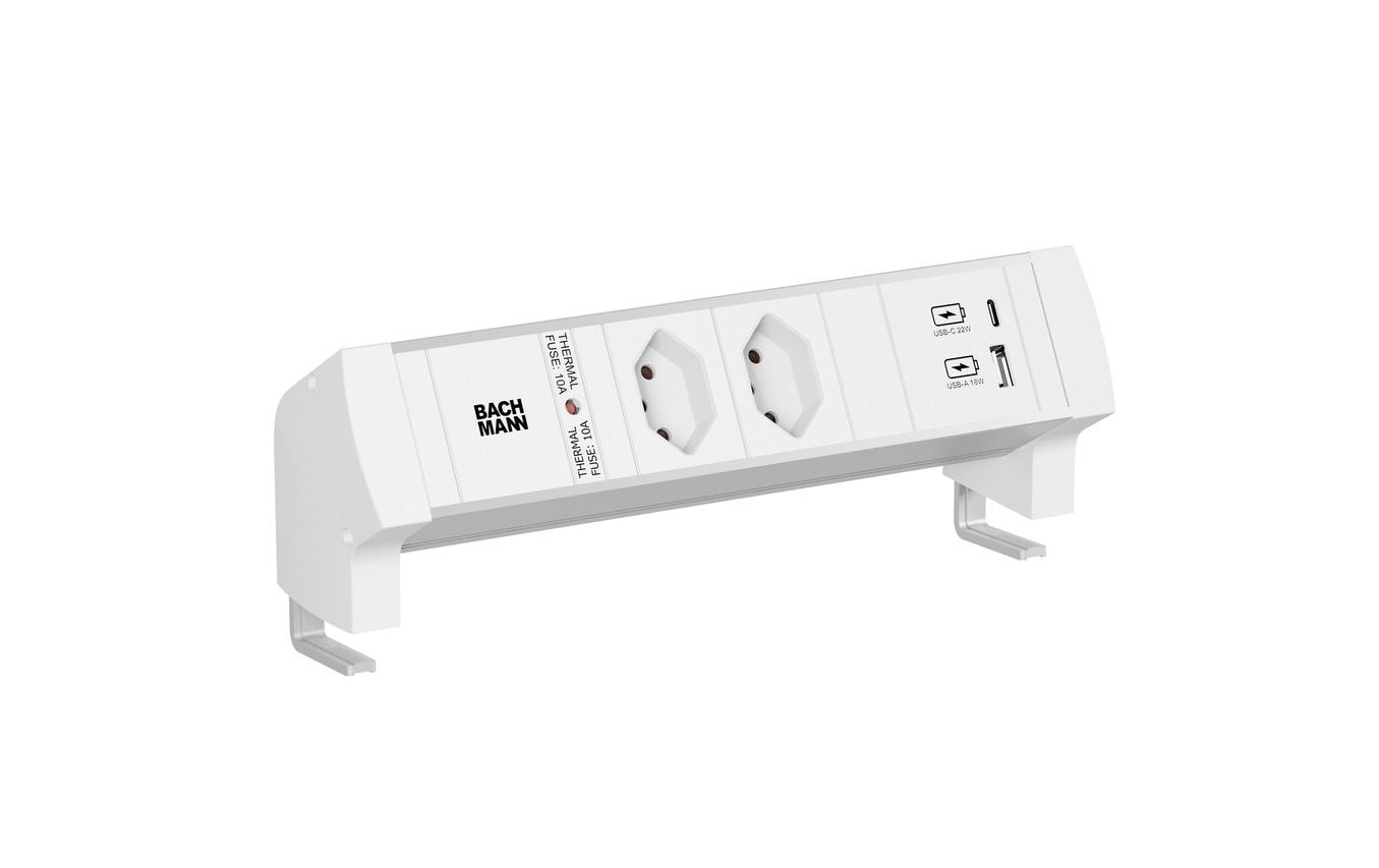 2196695 - Mediatech Bachmann DESK STYLE Steckdosenleiste 2xCH T13 1xUSB A/C 22W 2,0m T12, ws