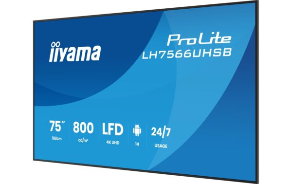 Iiyama LH7566UHSB-B1AG 75, IPS, UHD, 800cd, Android 14 OS