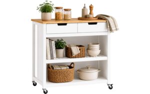 2211811 - Mediatech Relaxdays Servierwagen mit 2 Schubladen Weiss/Hellbraun kaufen Schweiz | Mediatech.ch