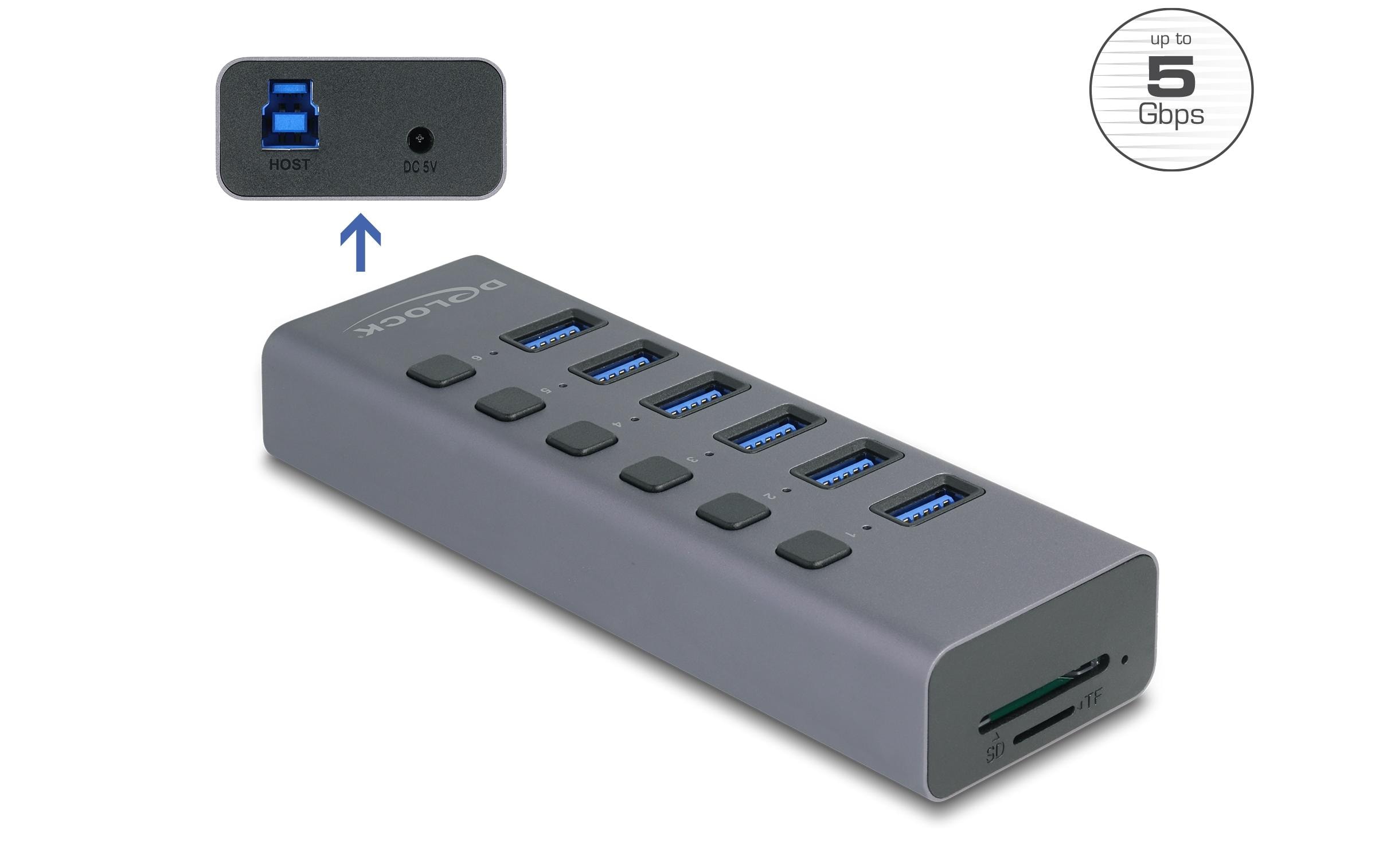 2212733 - Mediatech Delock Hub Externer, USB 5 Gbps, 6 Port, mit Schalter kaufen Schweiz | Mediatech.ch