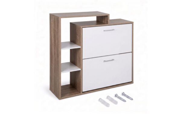 Relaxdays Schuhschrank mit 2 Klappen Weiss/Hellbraun