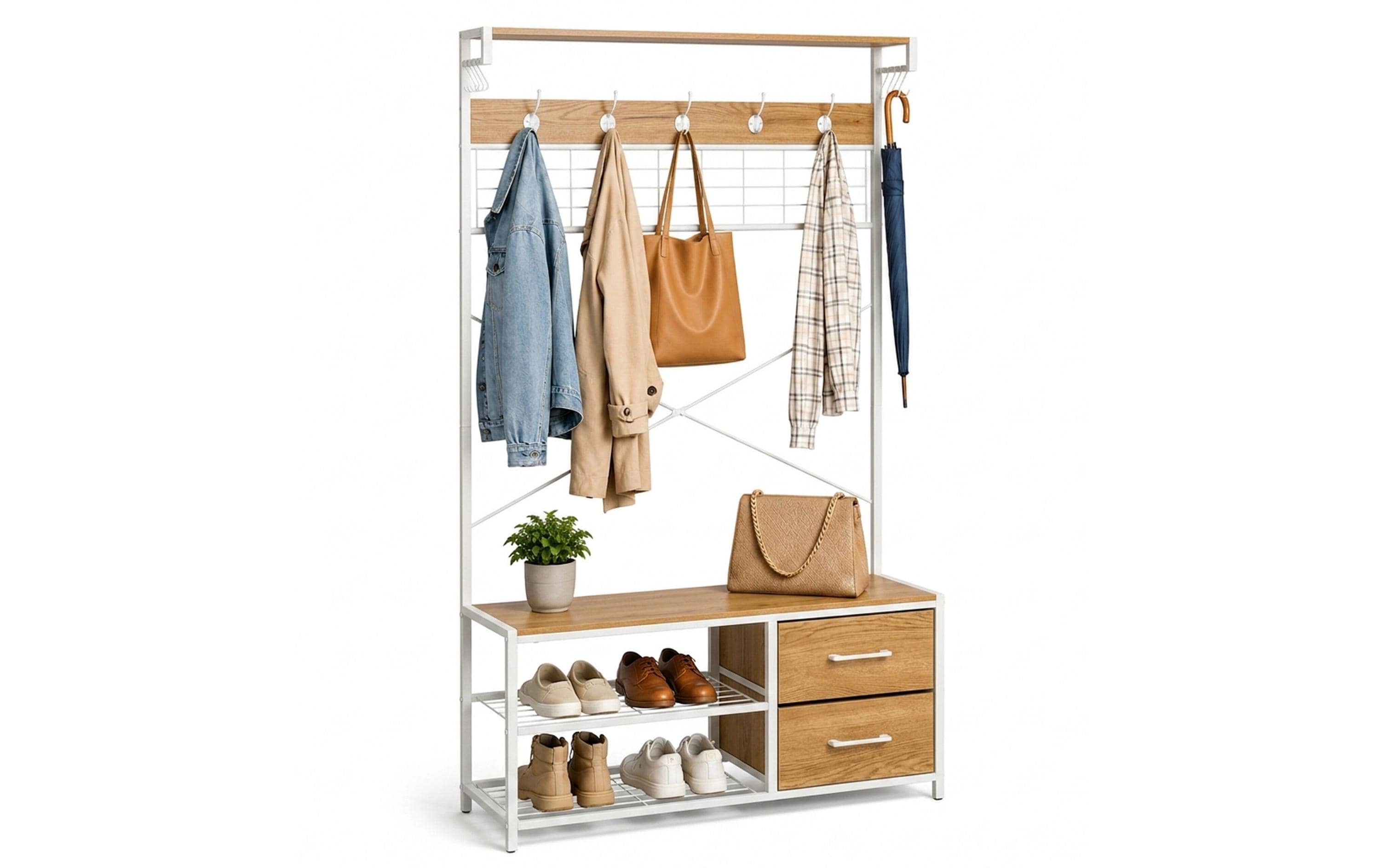 2243957 - Mediatech Relaxdays Garderobenständer mit Schuhregal Braun/Weiss kaufen Schweiz | Mediatech.ch