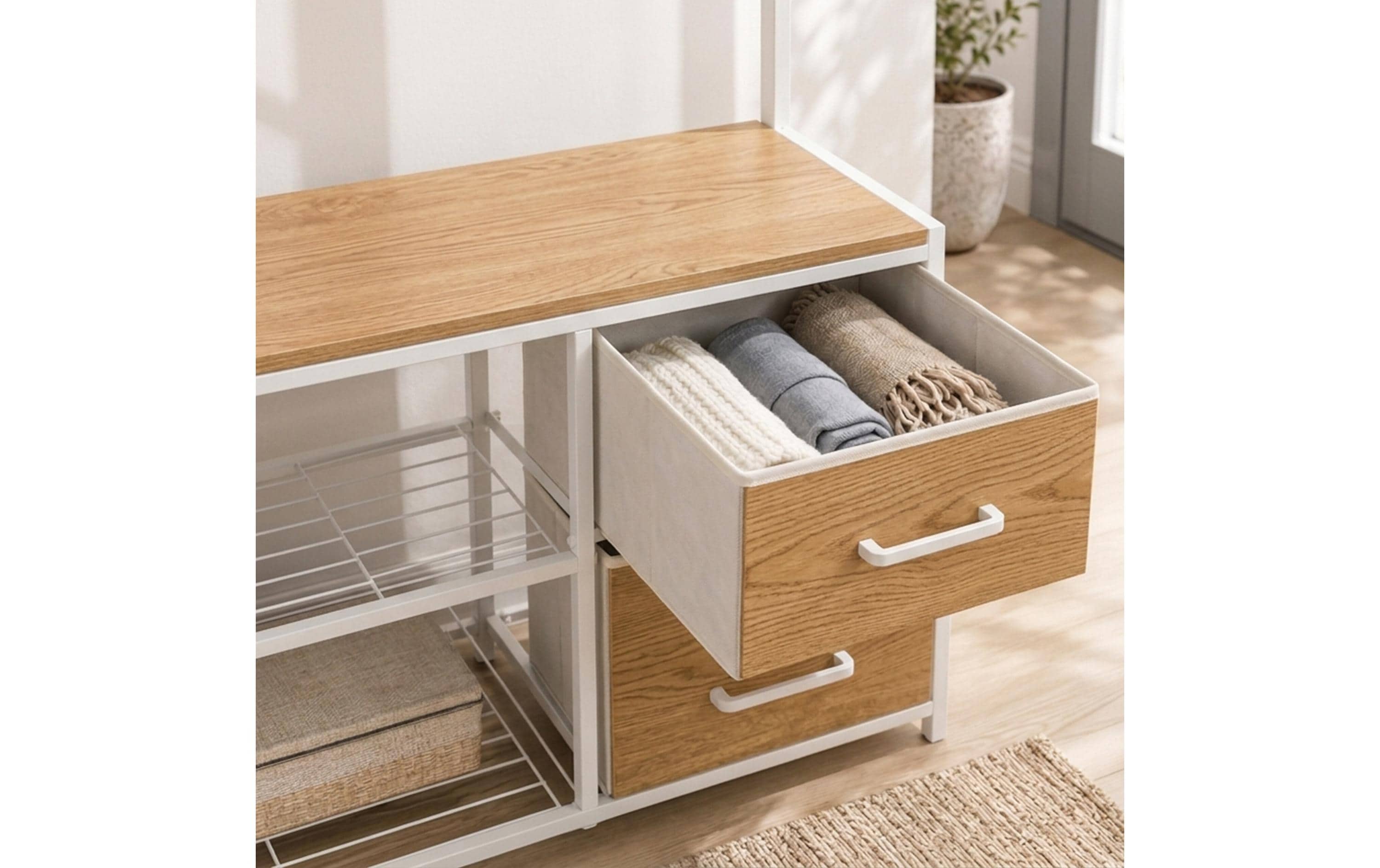2243957_1 - Mediatech Relaxdays Garderobenständer mit Schuhregal Braun/Weiss