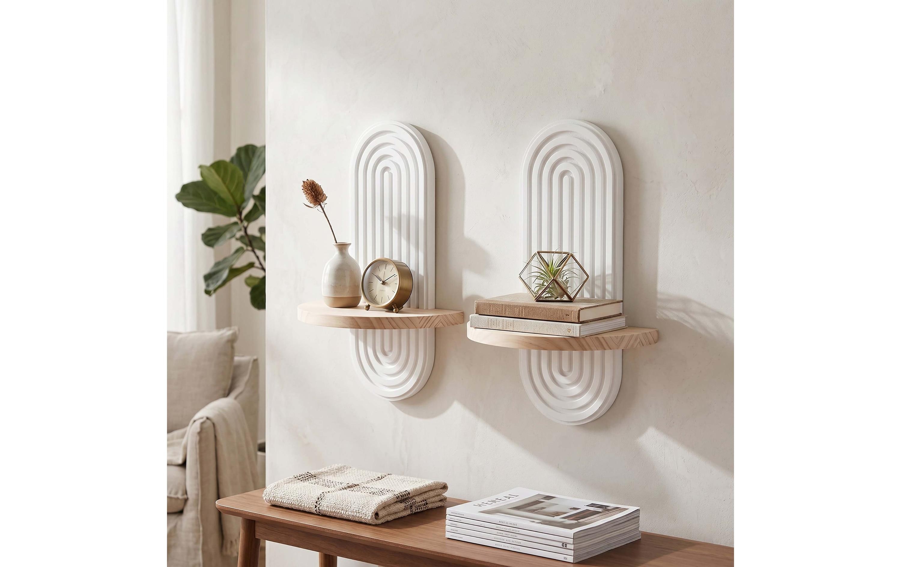 2243963_1 - Mediatech Relaxdays Wandregal Boho 1 Ablage 2er Set, Weiss