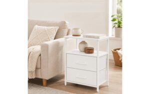 Relaxdays Beistelltisch mit 2 Schubladen Weiss