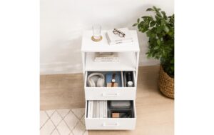 Relaxdays Beistelltisch mit 2 Schubladen Weiss