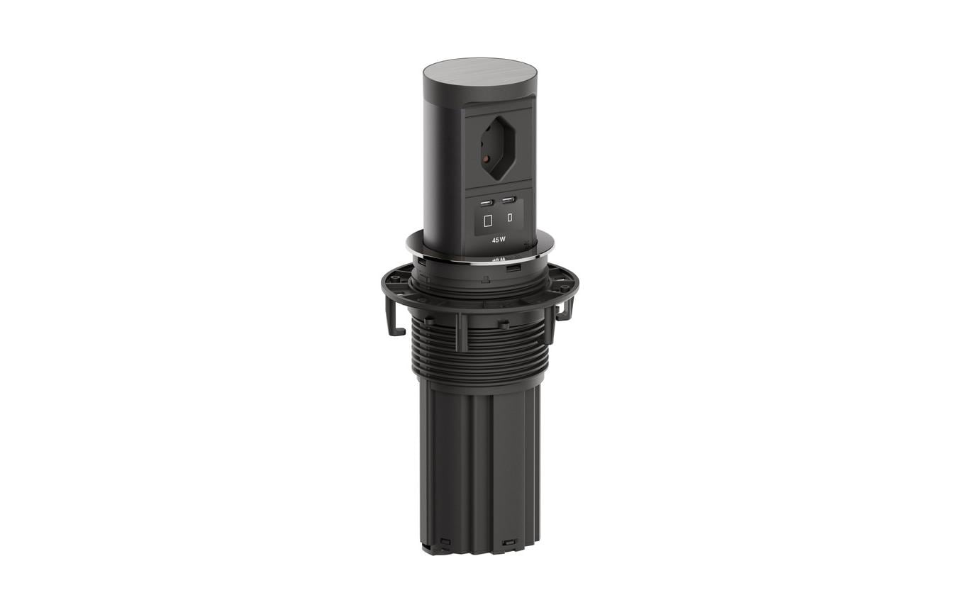 2263126 - Mediatech Bachmann ELEVATOR 2 Steckdoseneinheit herausfahrbar, Edelstahl-Optik, Ber.schutz kaufen Schweiz | Mediatech.ch