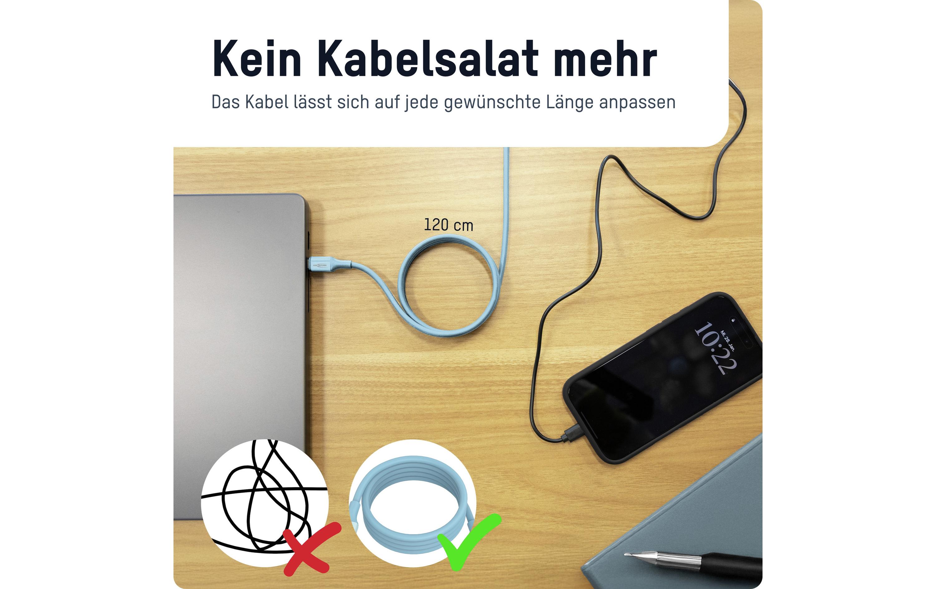 2266102_1 - Mediatech Ansmann USB-C Kabel magnetisch, auf USB-C, Länge: 120cm, blau