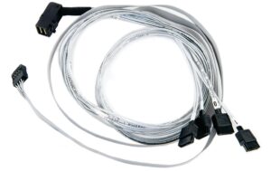 Adaptec HD-SAS Kabel: SFF-8643-4xSATA, 0.8m intern, mit Sideband, 1 Stecker 90° gewinkelt