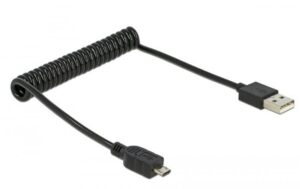 USB2.0 Micro-Kabel, 60cm, A-MicroB, Schwarz mit Spiralkabel