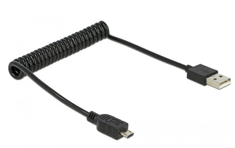240871 - Mediatech Delock USB2.0 Micro-Kabel, 60cm, A-MicroB, Schwarz mit Spiralkabel kaufen | Mediatech.ch