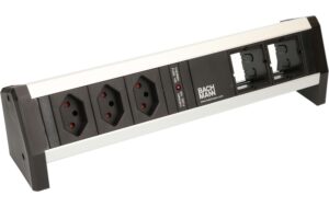 Steckdosenleiste DESK 1, 3xT13, 2xCustom 2xAbdeckung leer, GST18 Stromein-& ausgang
