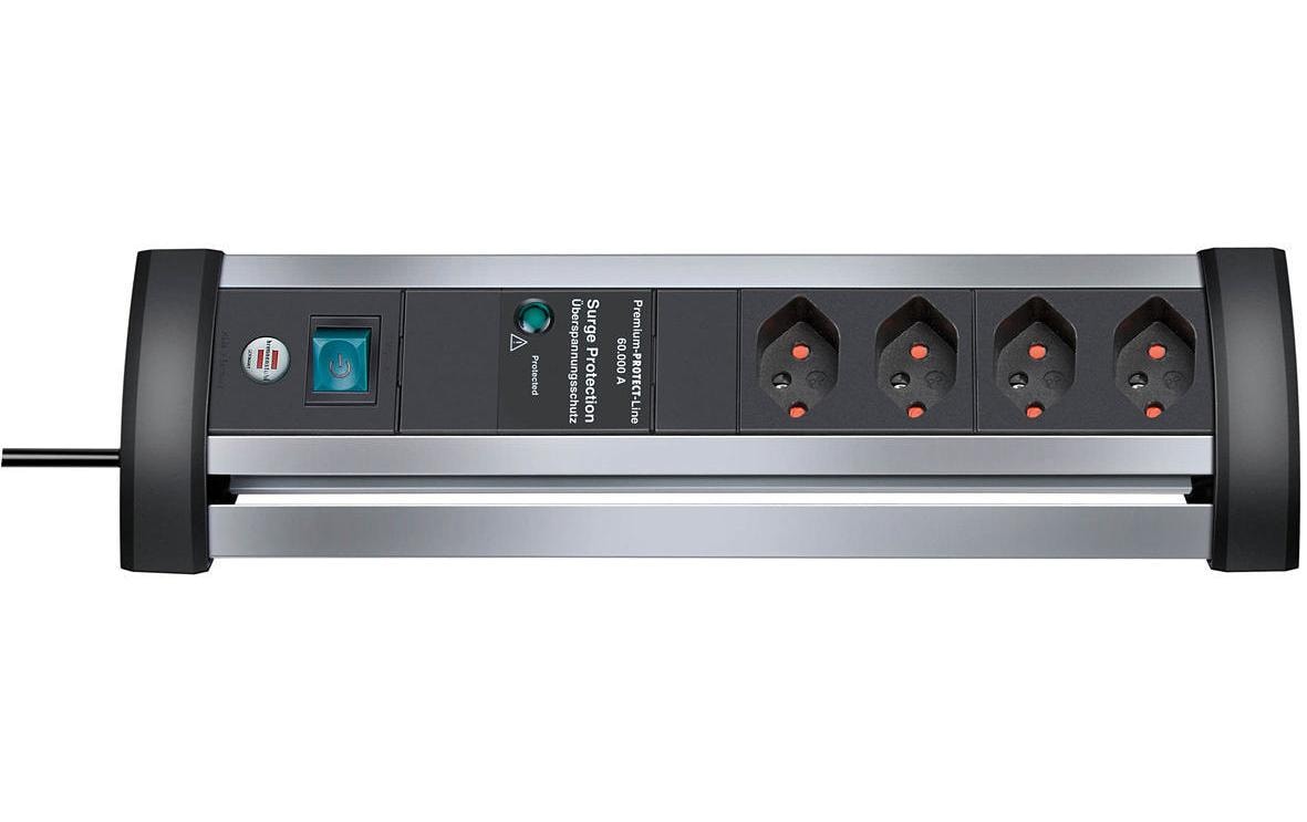 278178 - Mediatech Brennenstuhl Alu-Office-Line 4xT13 Steckdosenleiste mit ÜS 60'000A