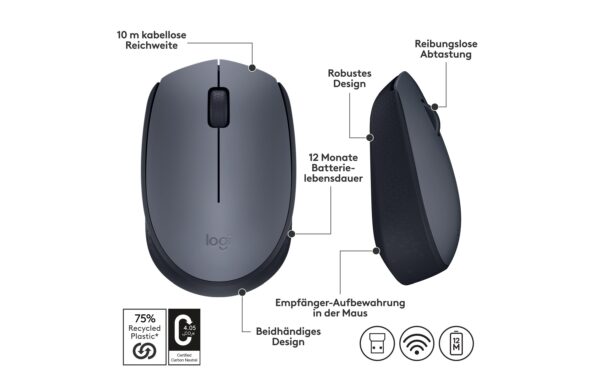 Logitech M170 wireless Maus grey USB 2.4GHz