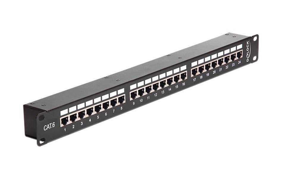 497847 - Mediatech Delock 19 Patchpanel 24 Port, 1HE, schwarz Cat.6, STP, RJ-45 Kupplung kaufen Schweiz | Mediatech.ch