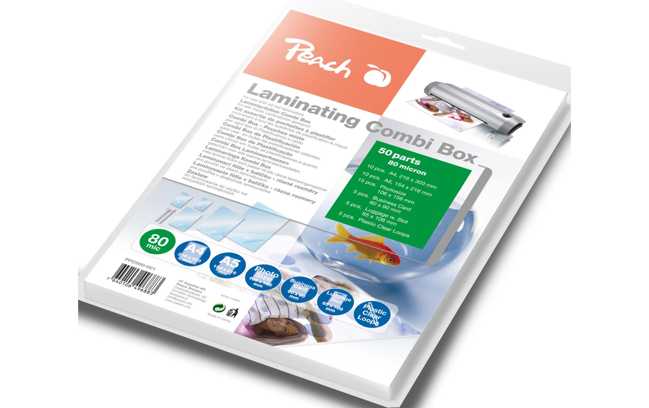 543944 - Mediatech Peach Laminating Combi Box 10xA4,10xA5,15x 10x15cm, 5xbusiness cards