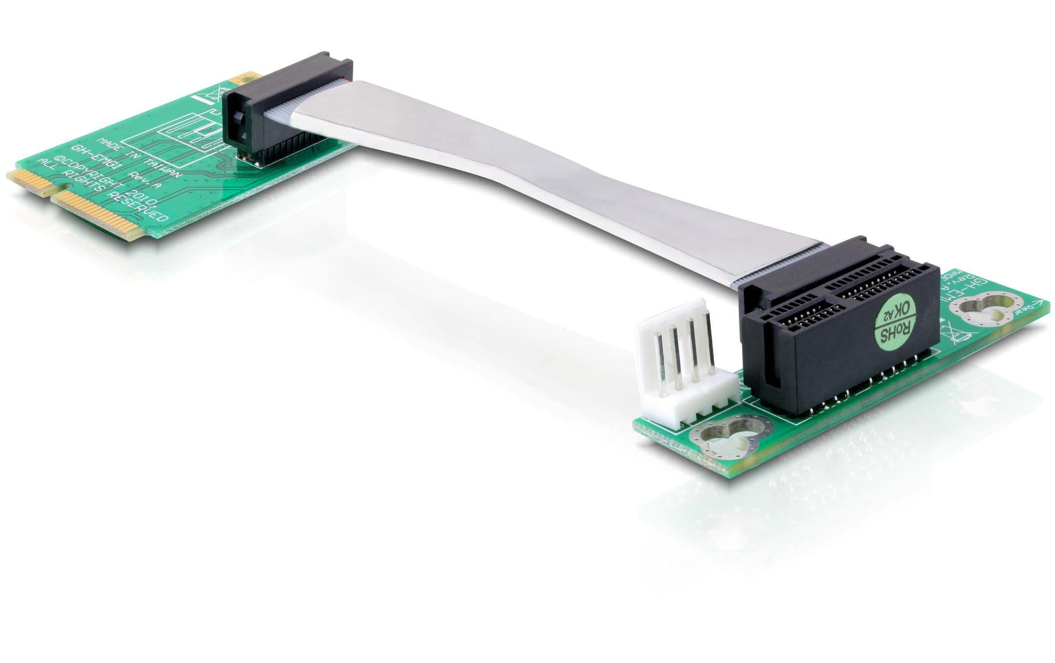620838 - Mediatech Delock Mini PCI-Express Riserkarteadapter Mini-PCIex1 zu PCIe-x1, 9cm,links gerichtet