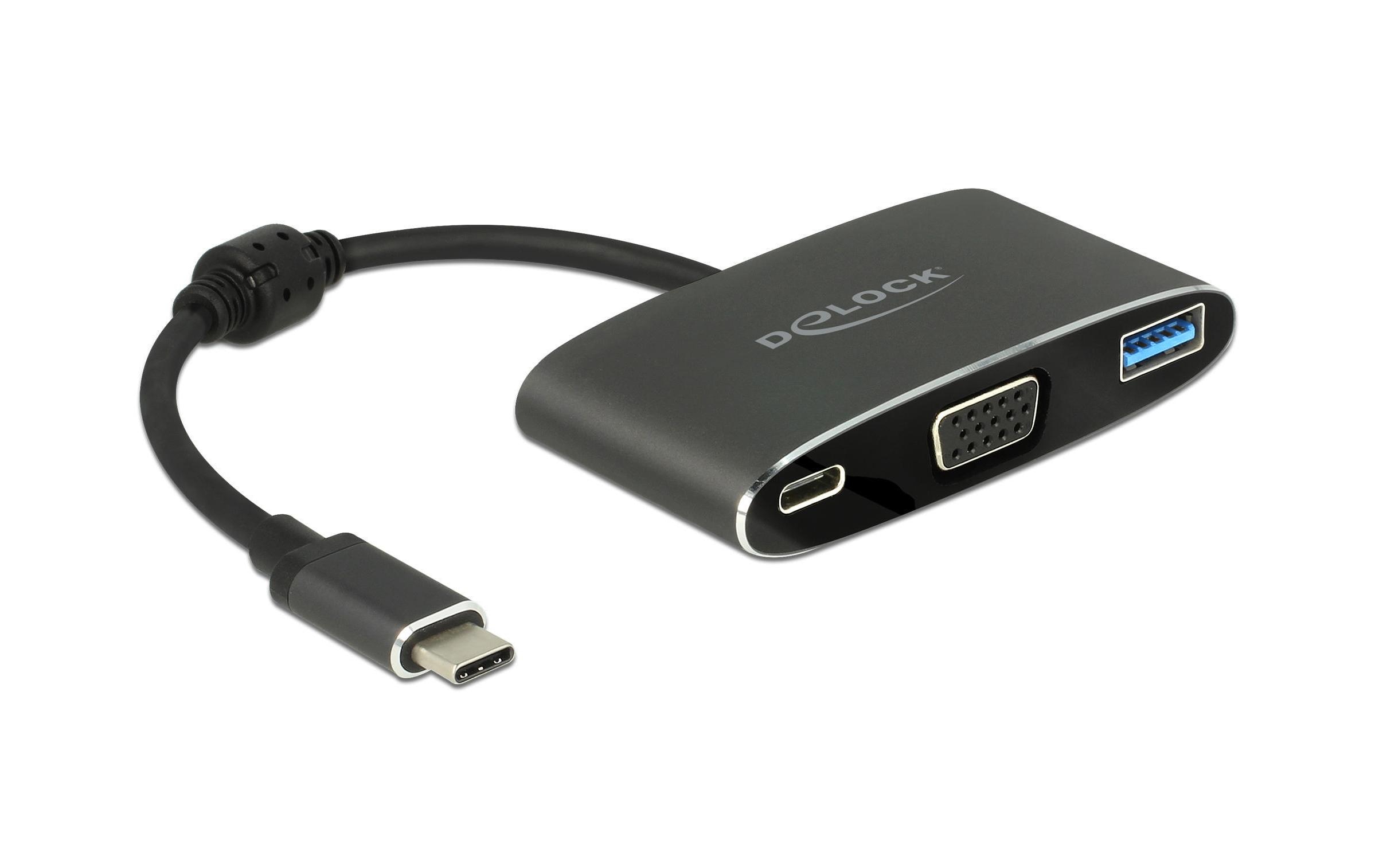 759250 - Mediatech Monitoradapter USB Typ-C zu VGA/USB3 & PD 4K bis 30Hz, schwarz, DP Alternate Mode