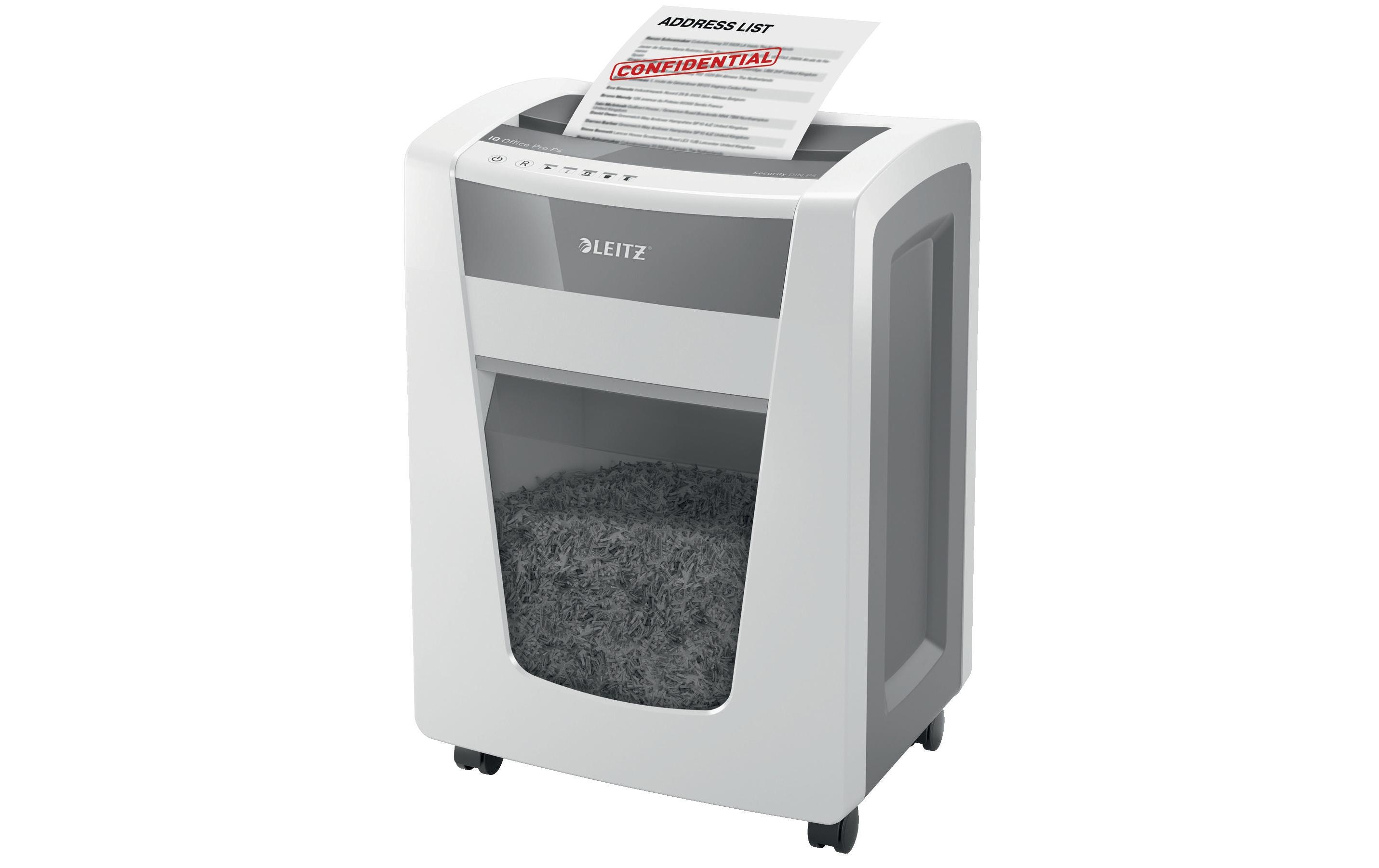 803011 - Mediatech Leitz Aktenvernichter IQ Office Pro P-4, 20 Blatt, grau/weiss kaufen Schweiz | Mediatech.ch