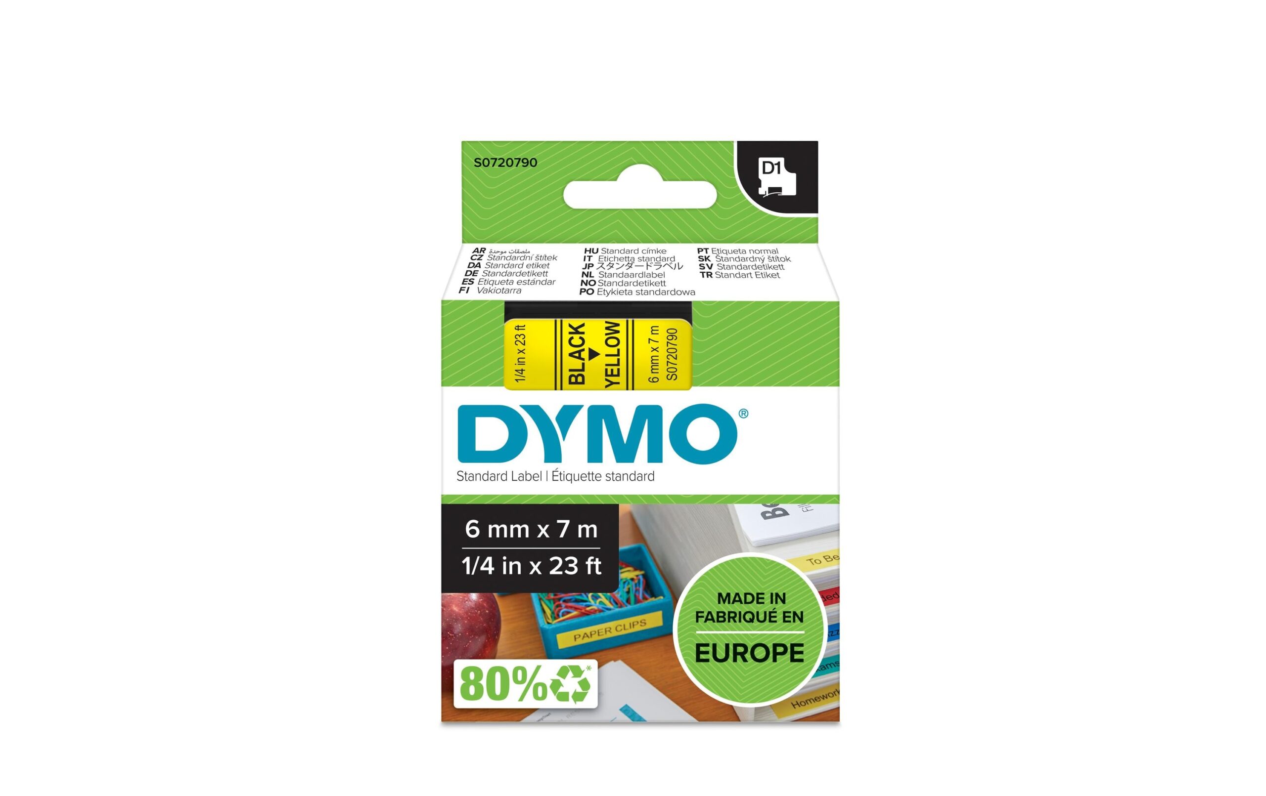 80535 - Mediatech Dymo Schriftband D1, 6mm x 7m, Band: gelb Schrift: schwarz - für alle LabelManager kaufen Schweiz | Mediatech.ch