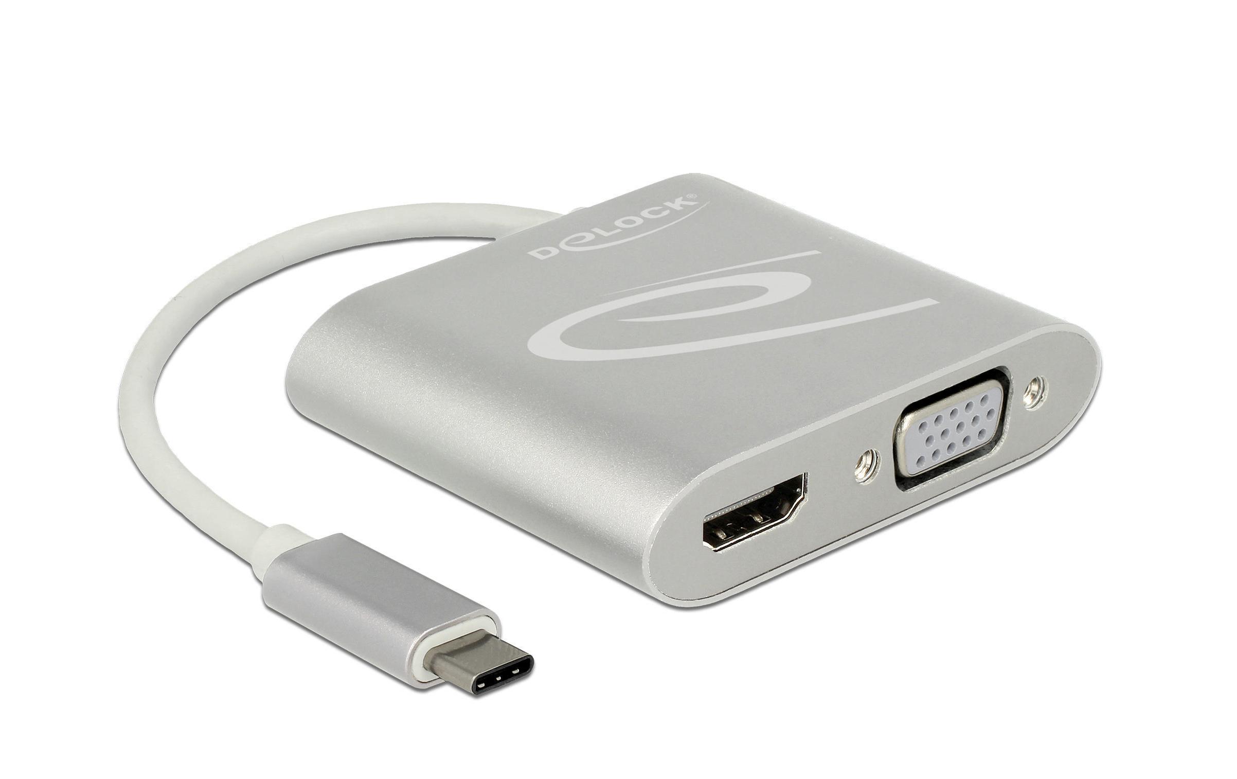 818205 - Mediatech Monitor Splitter USB Typ-C zu DP/HDMI/VGA Silber, bis 2 Monitore gleichzeitig