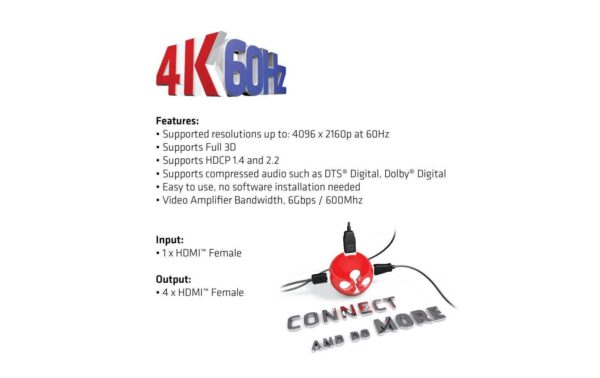 849584_4 - Mediatech Club 3D, HDMI 2.0 UHD Splitter 4 Port 4K60Hz