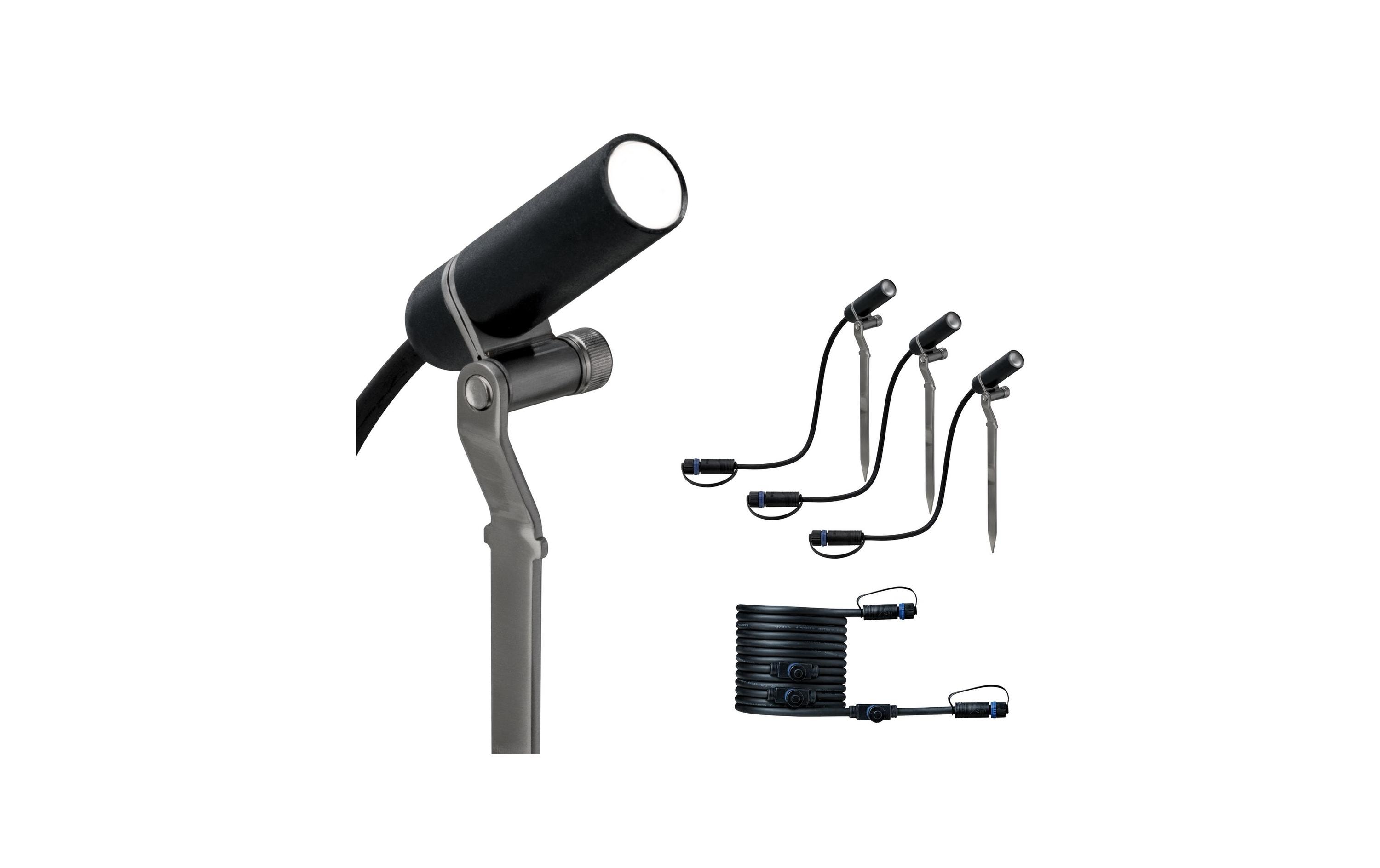 869416 - Mediatech Paulmann Gartenspot 3X 2.5W 200lm 3000K IP65, 45°, 24V, Schwarz, Ausbau