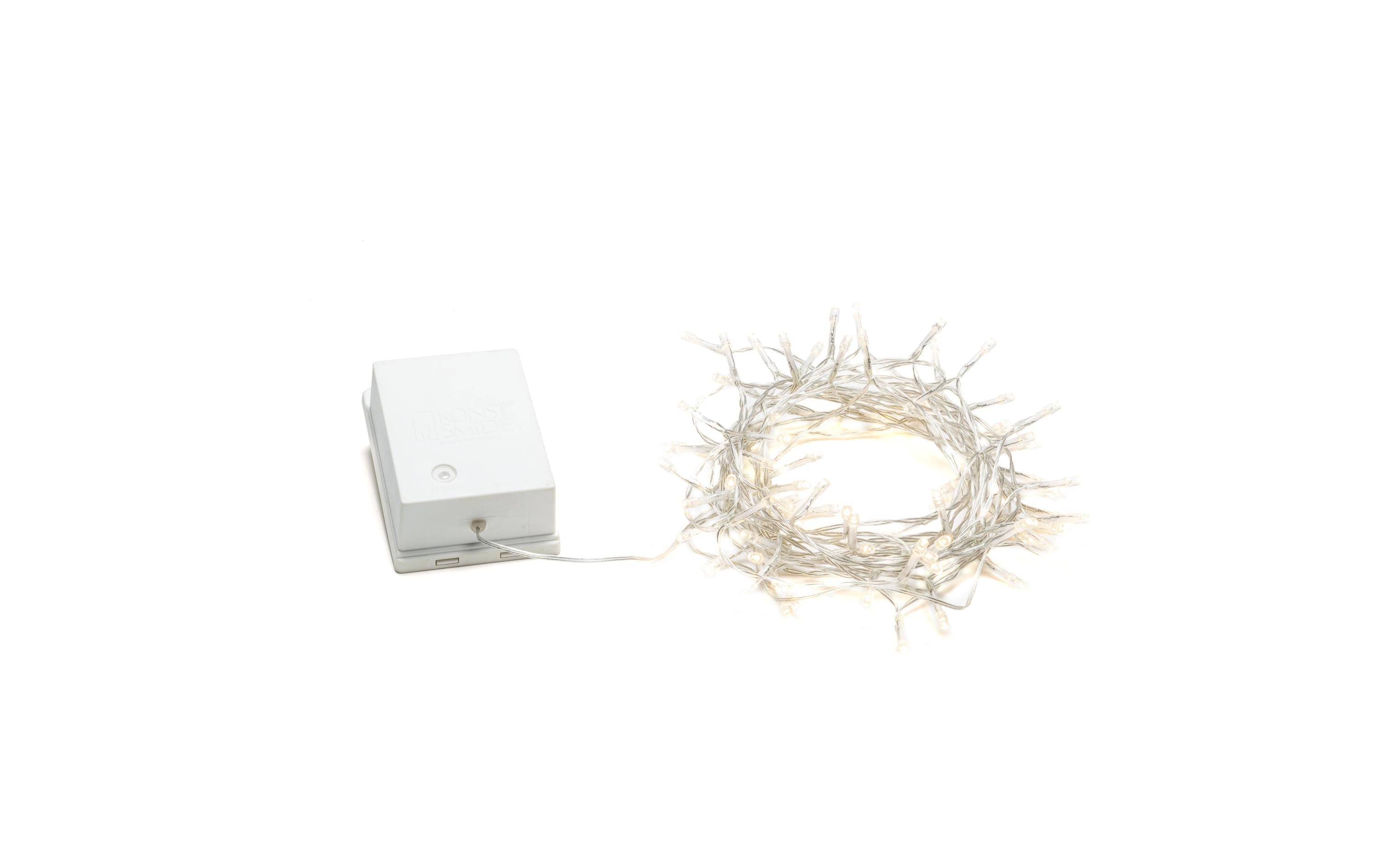 Konstsmide LED Lichterkette 80 LED weiss Lichtsensor, 6h und 9h Timer weisses Kabel