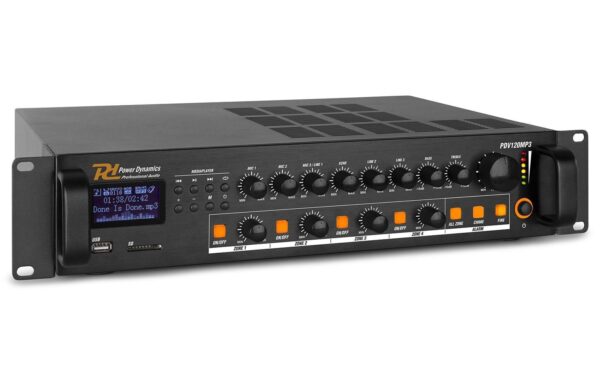 Power Dynamics PDV120MP3 4-Zonen Mischer 120W/100V, Bluetooth, FM, SD-Card, USB