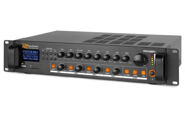 Power Dynamics PDV240MP3 4-Zonen Mischer 240W/100V, Bluetooth, FM, SD-Card, USB