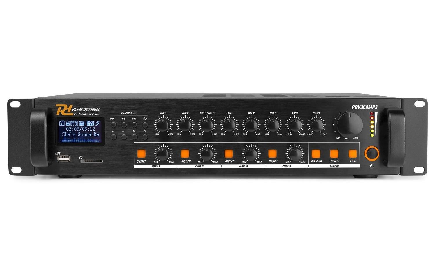 902058 - Mediatech Power Dynamics PDV360MP3 4-Zonen Mischer 360W/100V, Bluetooth, FM, SD-Card, USB kaufen Schweiz | Mediatech.ch