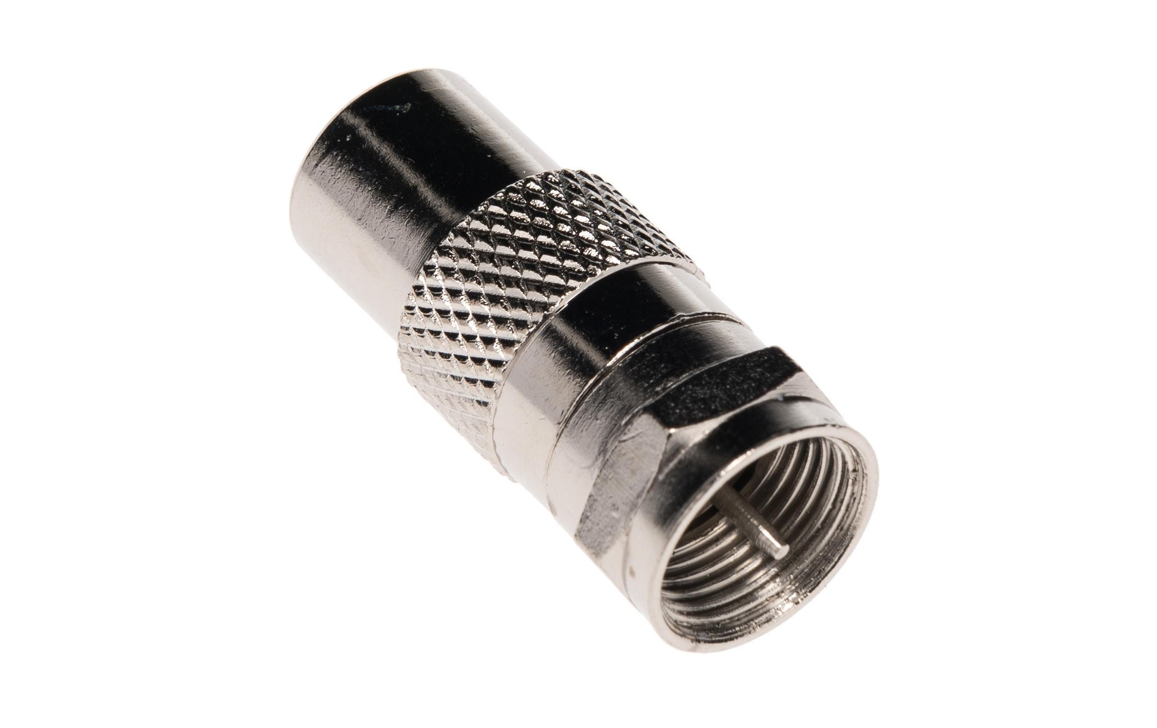 90366 - Mediatech Adapter F-Stecker auf IEC-Stecker Ausführung Metall, vernickelt