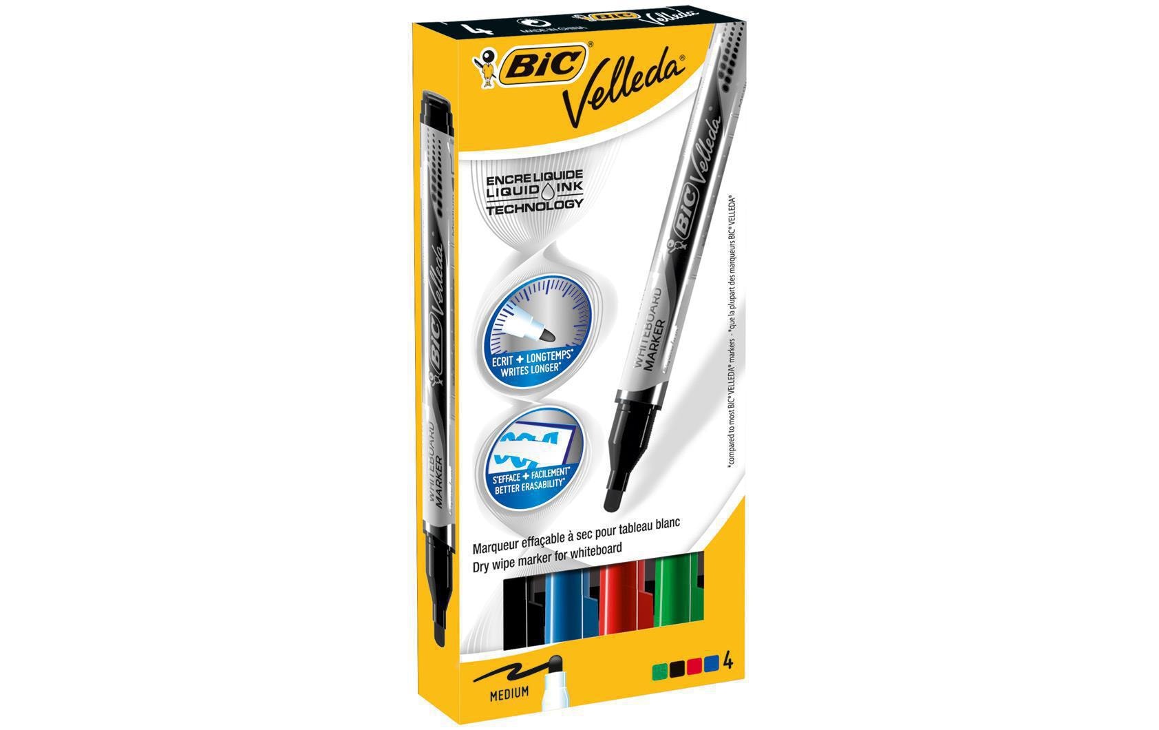 912345_1 - Mediatech Bic Velleda Whiteboard Marker schwarz, rot, grün, blau, 4 Stück