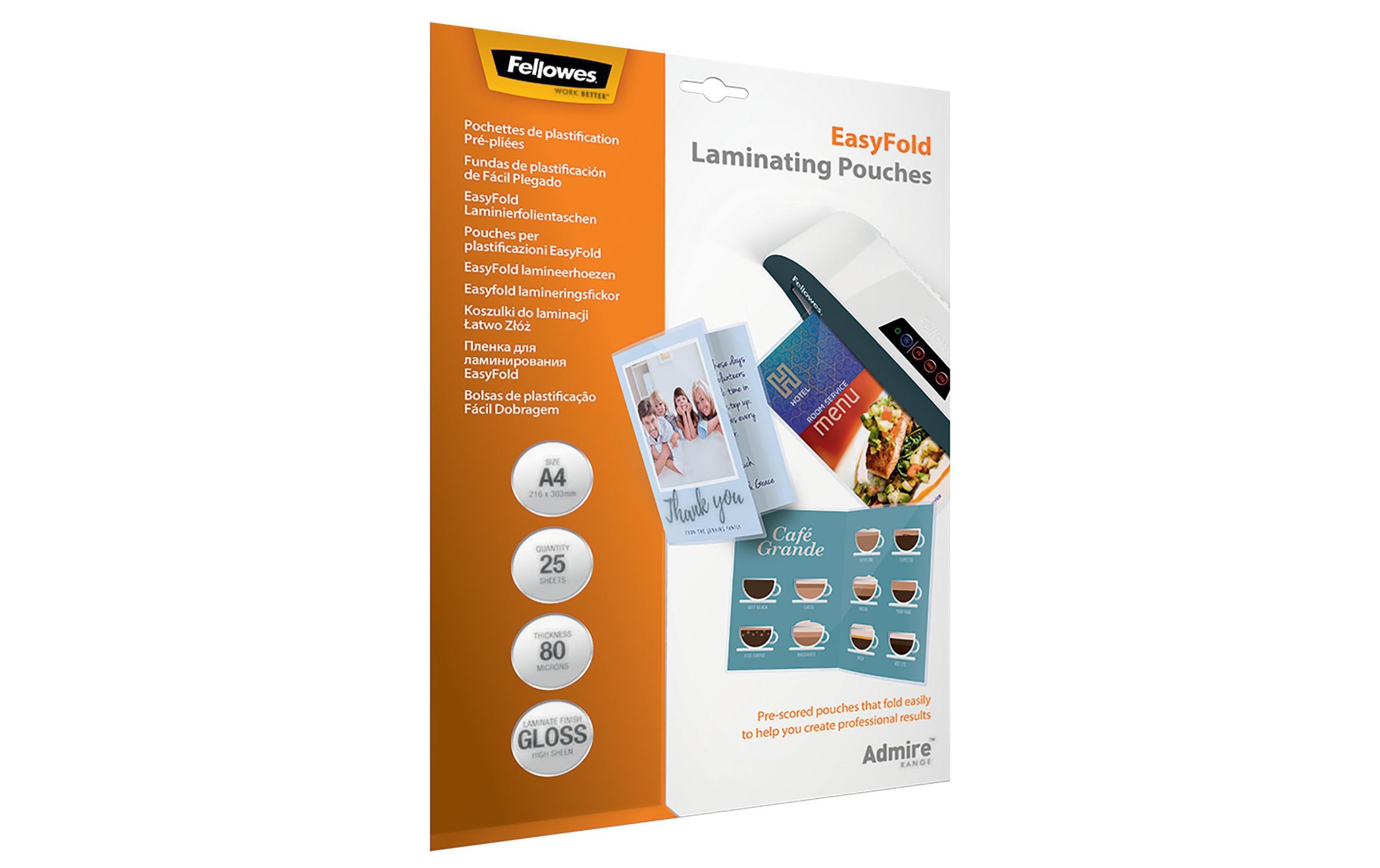 916458 - Mediatech Fellowes Laminierfolien Admire Easyfold 80 Micron, 25 Stück, A4 kaufen Schweiz | Mediatech.ch