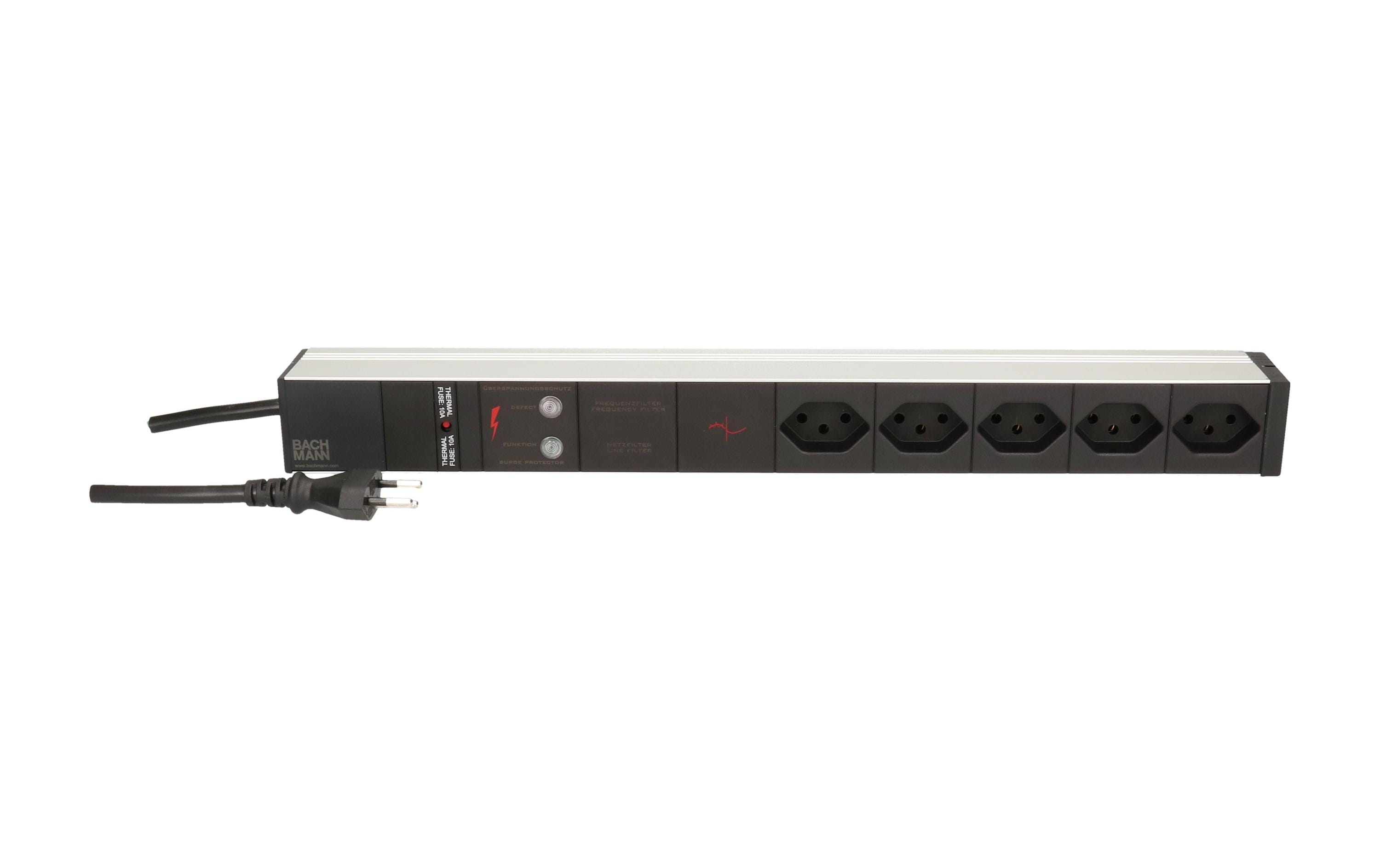 957204 - Mediatech Bachmann PDU 19 5xT13 sw 1HE, ÜSS/NF kaufen | Mediatech.ch