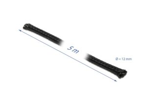 958076_1 - Mediatech Delock Geflechtskabelschlauch, 5mx12mm, sw dehnbar,schneidbar,hitzebeständig