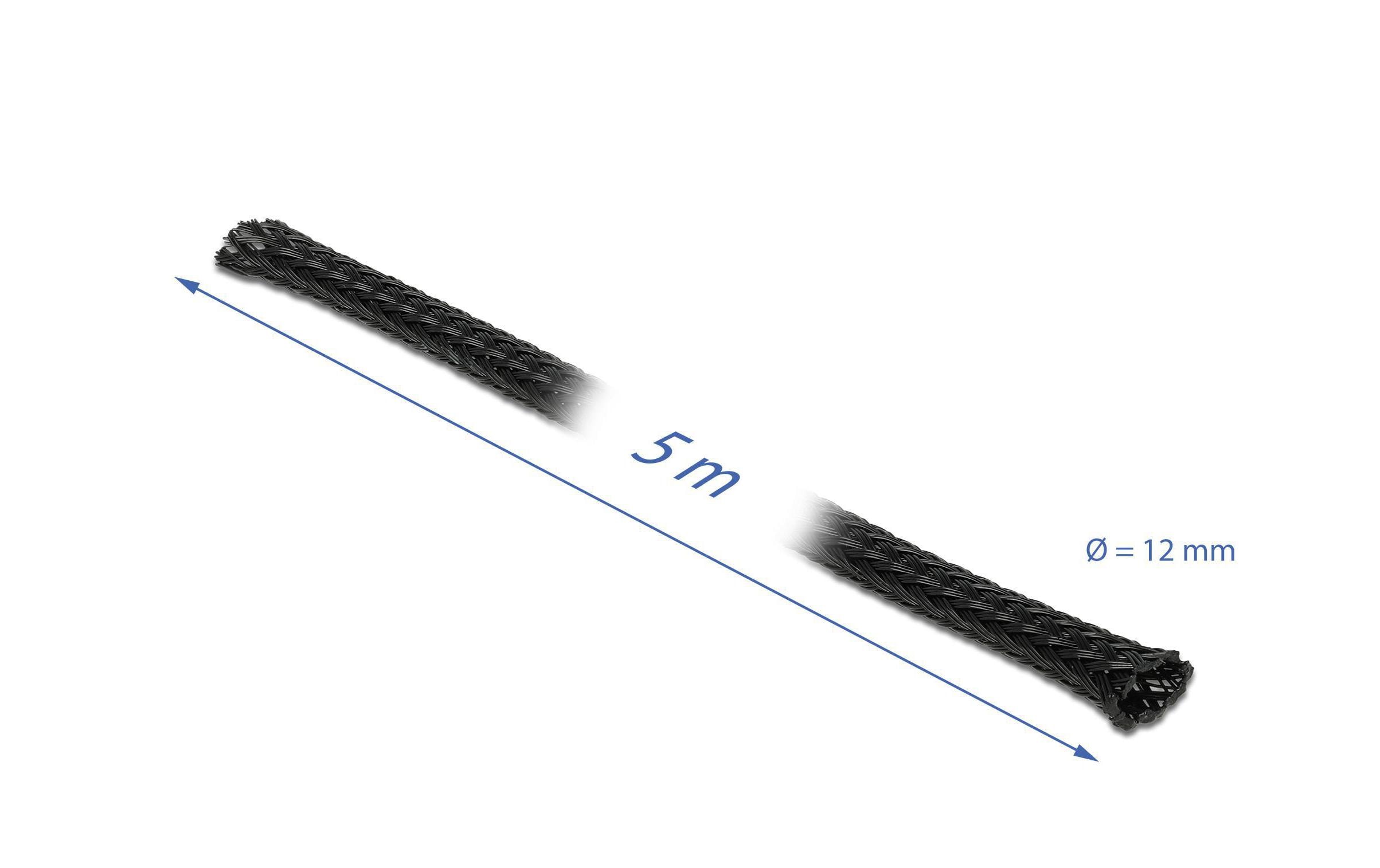 958076_1 - Mediatech Delock Geflechtskabelschlauch, 5mx12mm, sw dehnbar,schneidbar,hitzebeständig