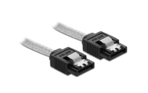 Delock SATA3 Kabel: 0.2m, Metall Clip 6 Gbps, abwärtskompatibel, transparent
